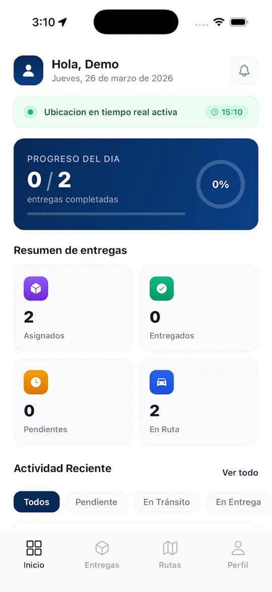 RouteX driver app with daily progress