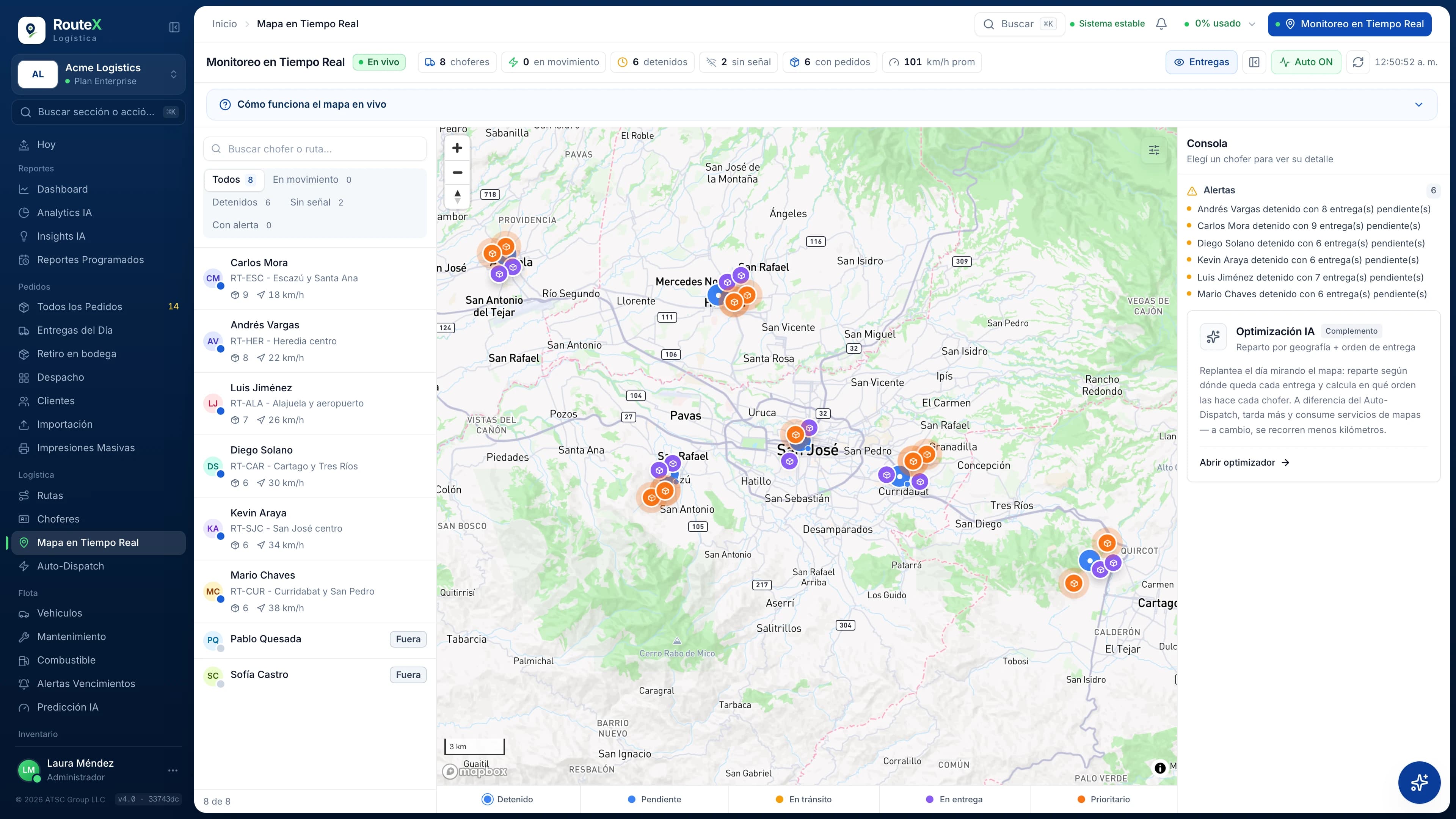 RouteX live delivery map